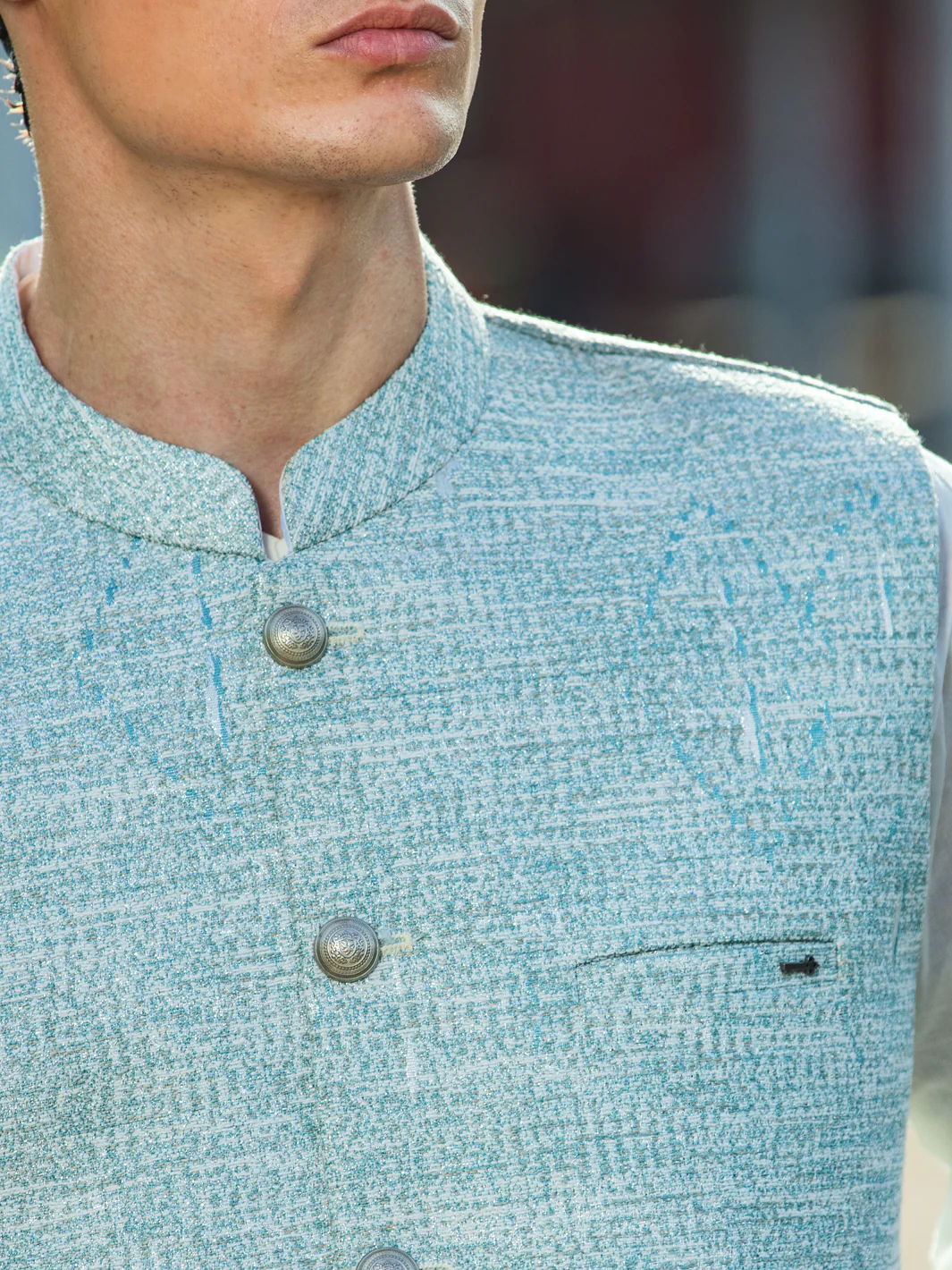 Sea Green Blended Waistcoat - AL-WC-527 - Image 3