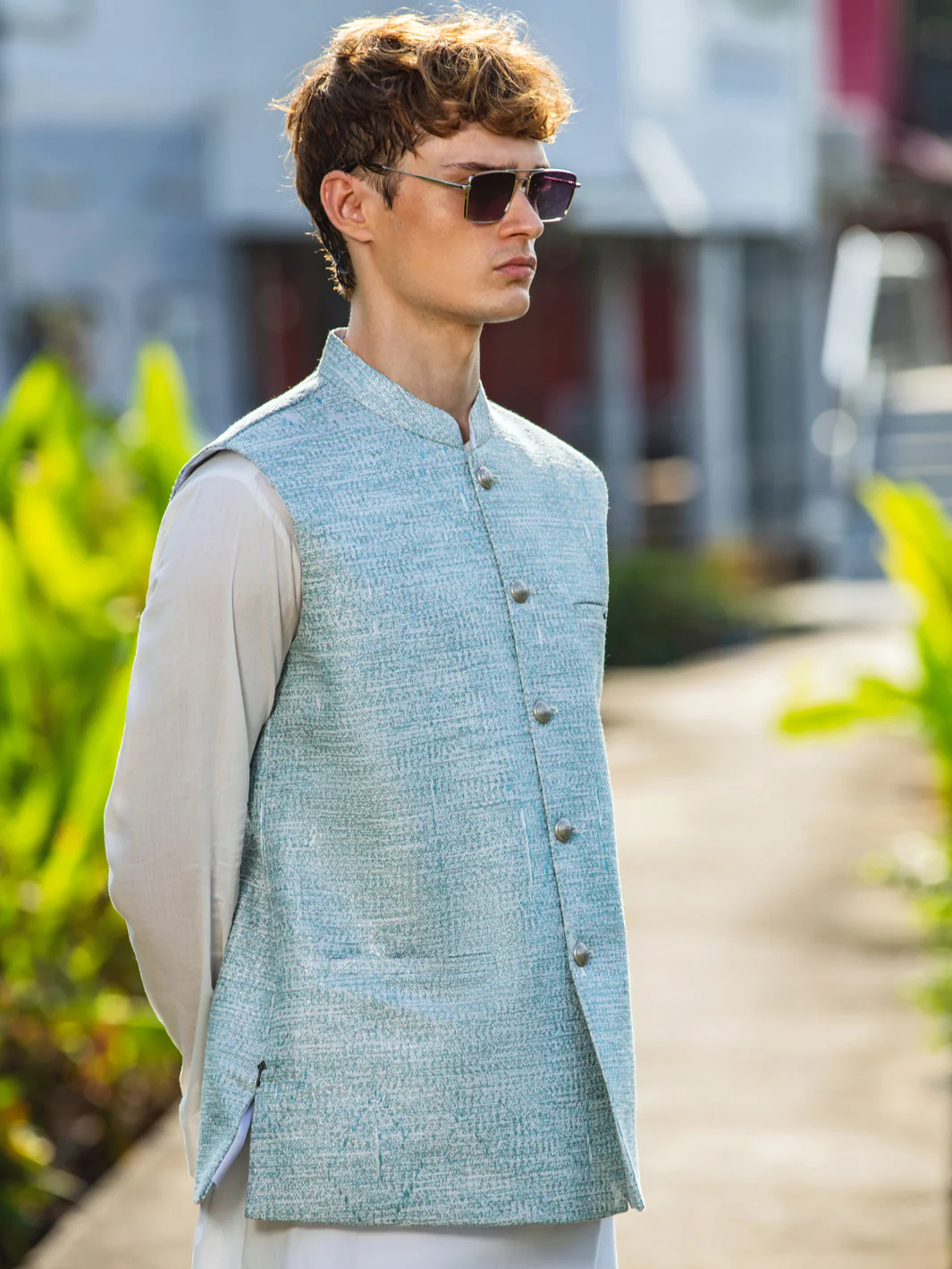 Sea Green Blended Waistcoat - AL-WC-527 - Image 4