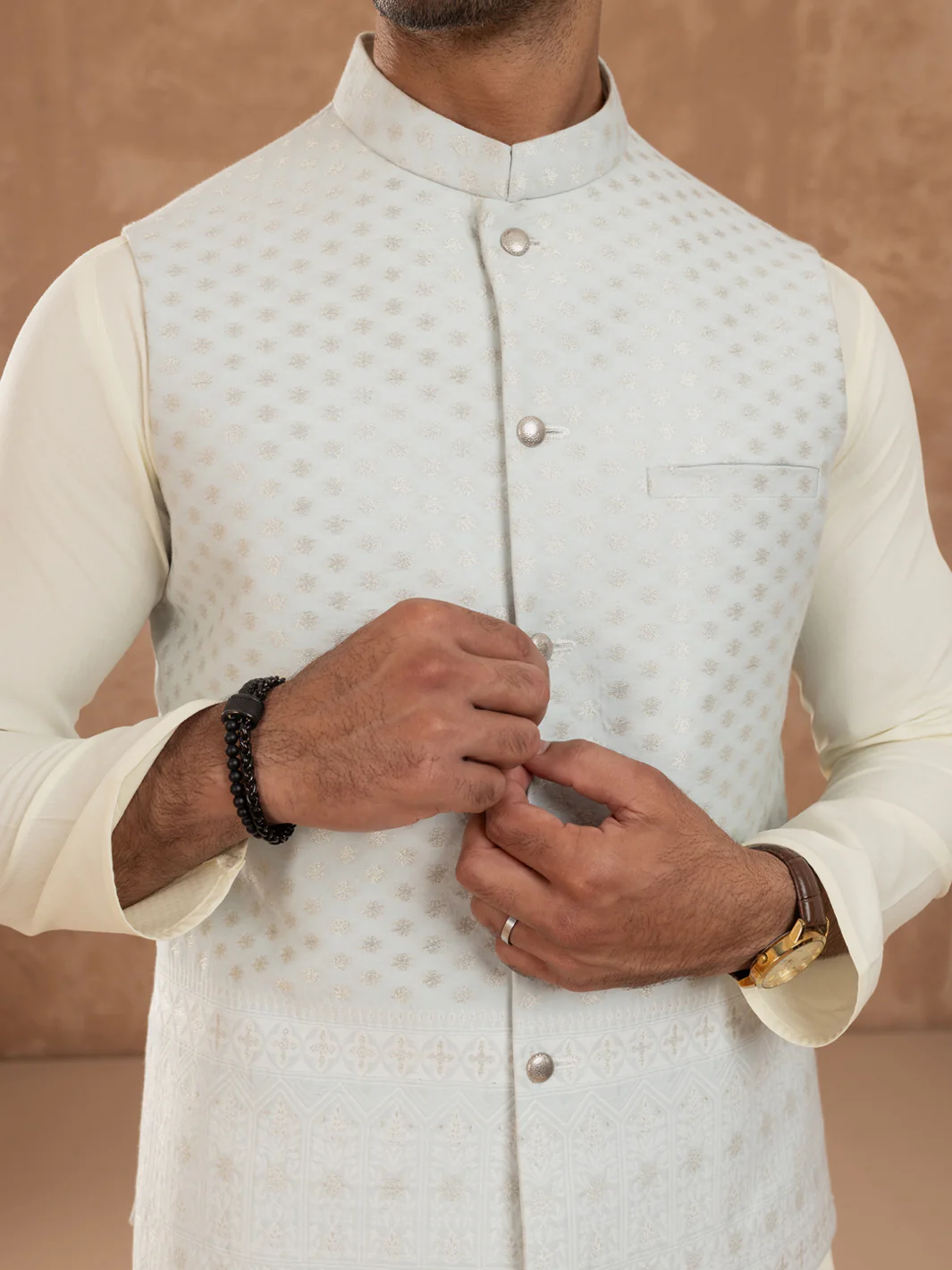 Ice Blue Blended Waistcoat - AL-WC-543C - Image 5