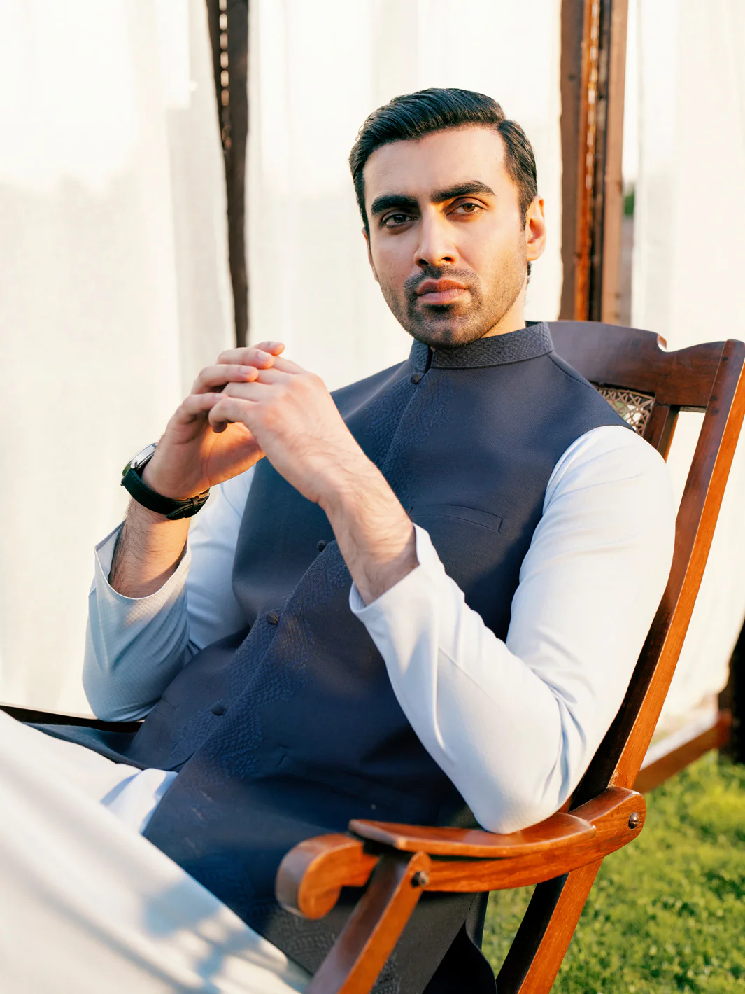 Navy Blue Blended Waistcoat - AL-WC-544A - Image 4