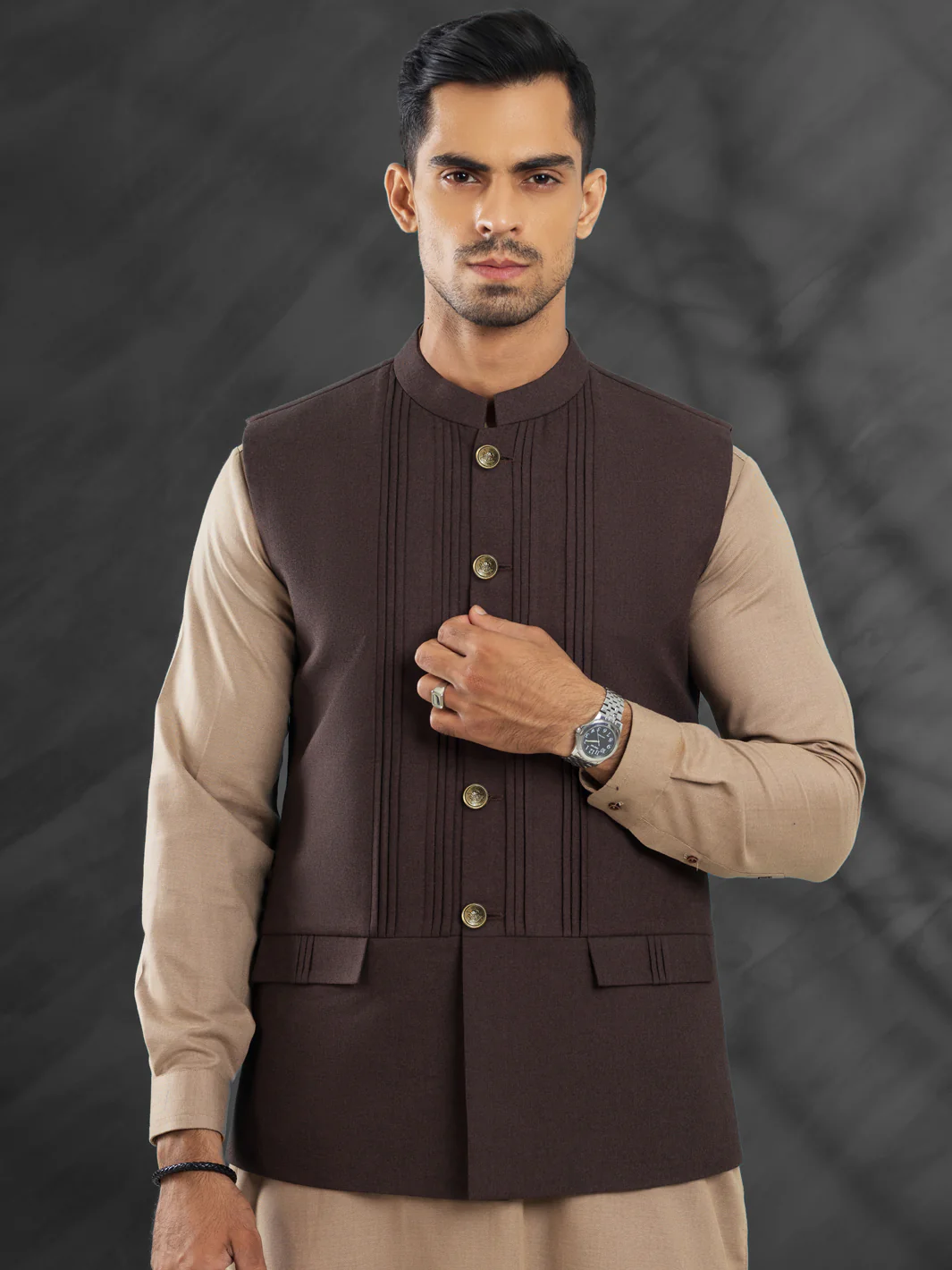 Dark Brown Blended Waistcoat - AL-WC-560 - Image 2