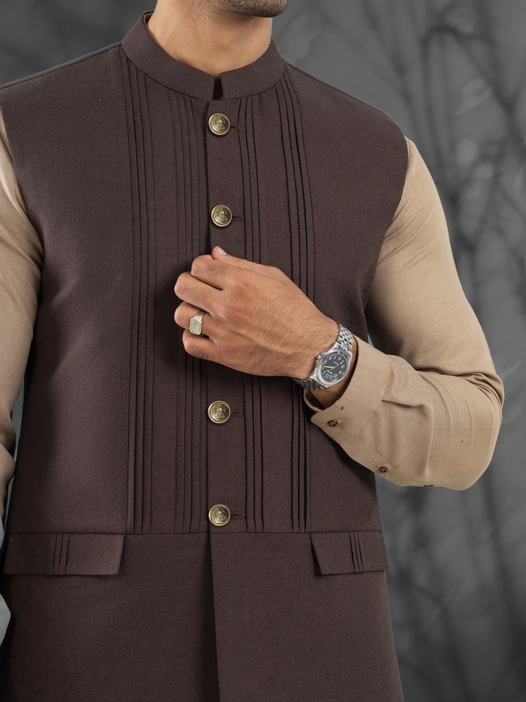 Dark Brown Blended Waistcoat - AL-WC-560 - Image 3