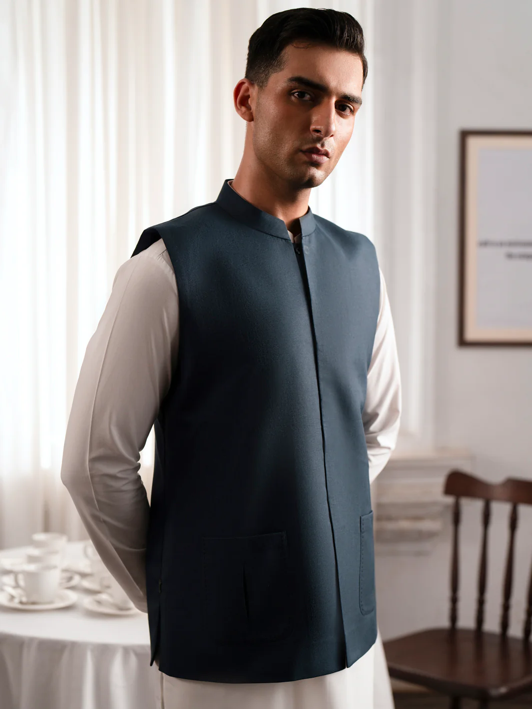Teal Green Blended Waistcoat - AL-WC-564 - Image 3