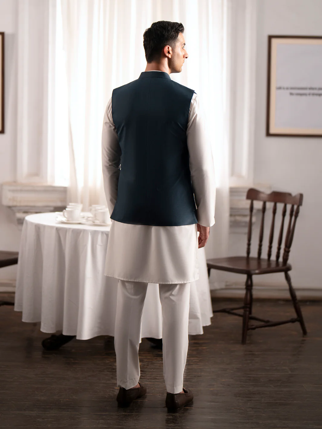 Teal Green Blended Waistcoat - AL-WC-564 - Image 4