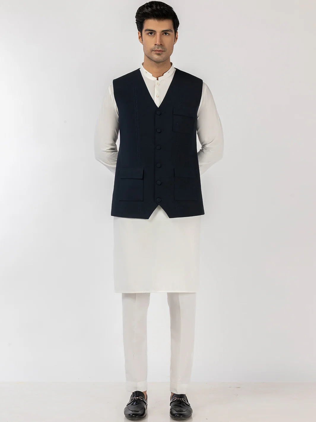 Navy Blue Blended Waistcoat - AL-WC-582 - Image 2