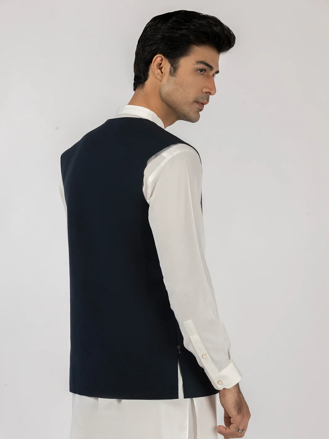 Navy Blue Blended Waistcoat - AL-WC-582 - Image 3