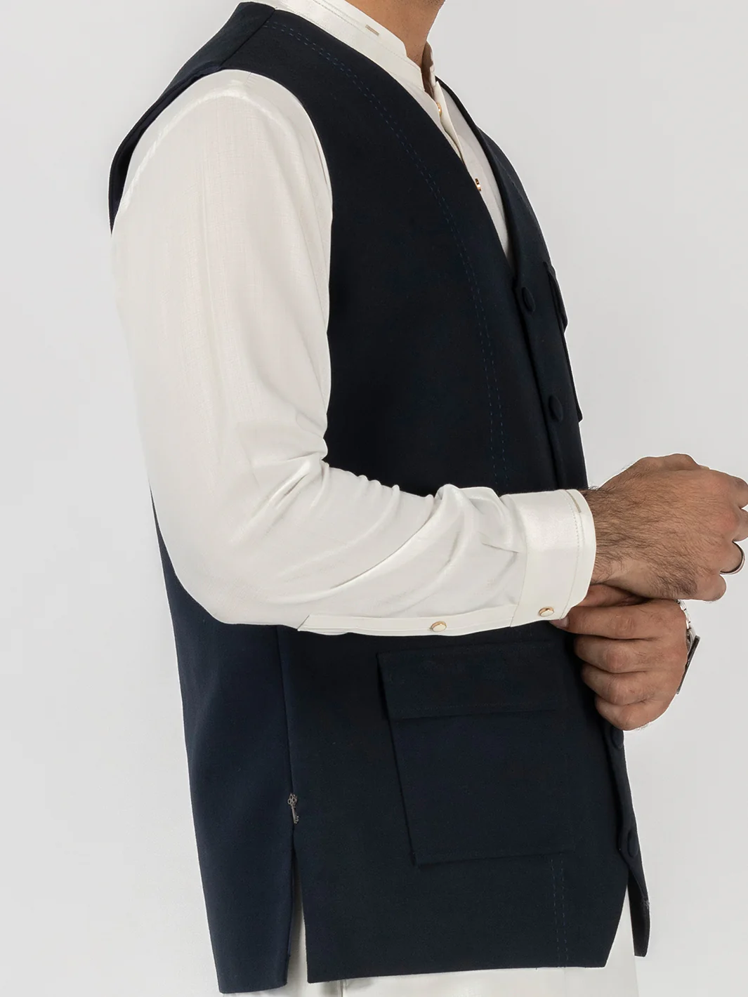Navy Blue Blended Waistcoat - AL-WC-582 - Image 5
