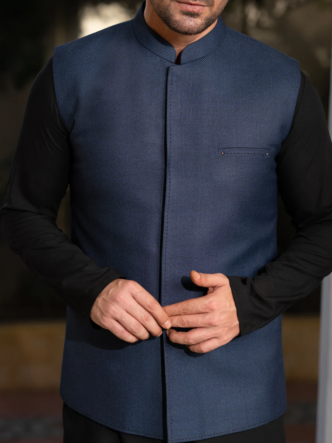 Navy Blue Blended Waistcoat - AL-WC-587B - Image 2
