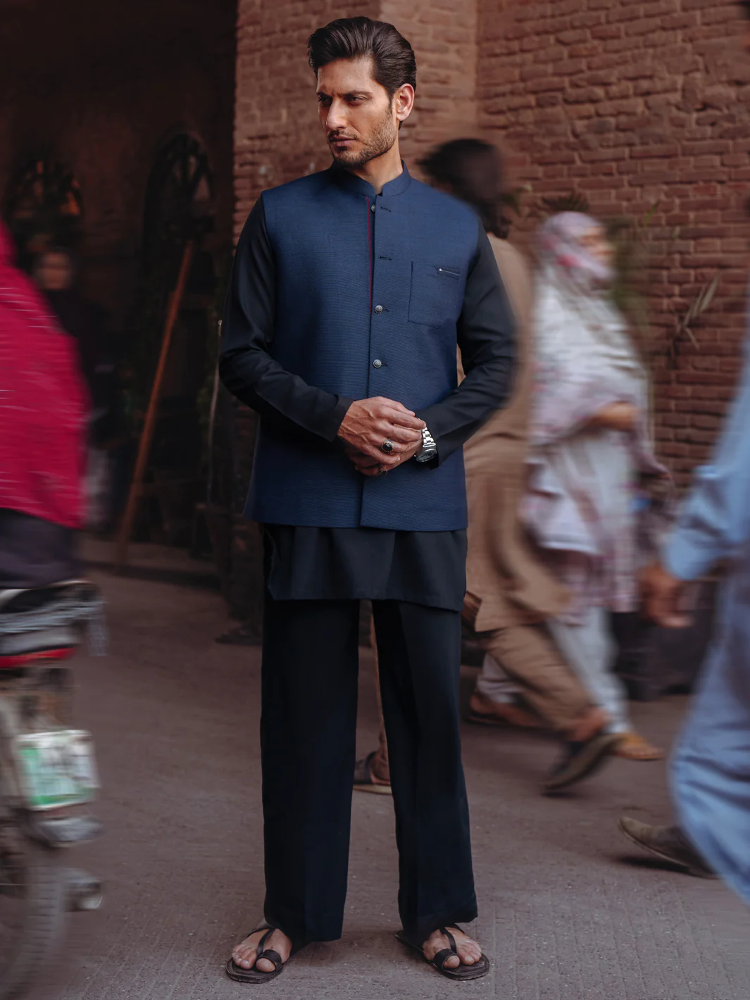 Navy Blue Blended Waistcoat - AL-WC-590A - Image 2