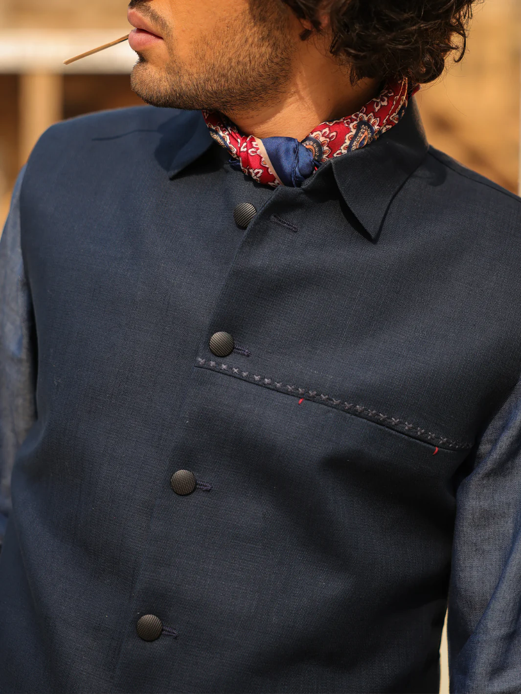 Dark Blue Cotton Waistcoat - AL-WC-617 - Image 4