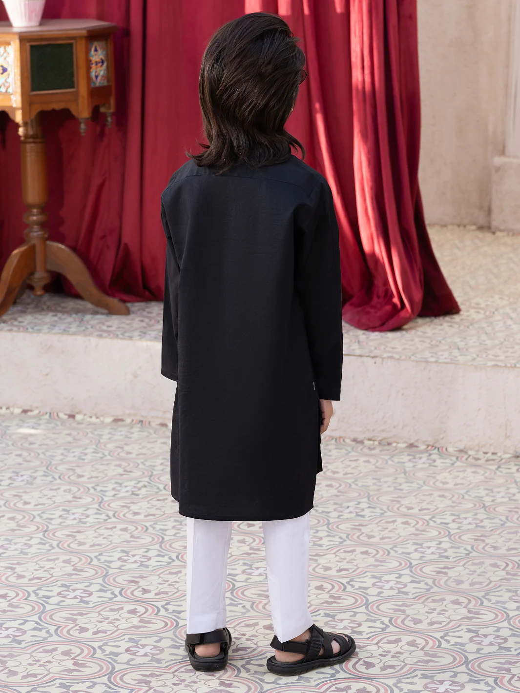 Black Cotton Kurta - ALBY-K-003 - Image 4
