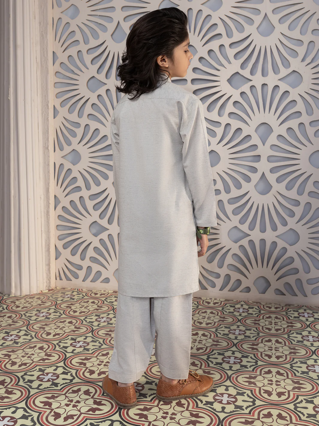 Ash Grey Blended Kameez Shalwar - ALBY-KS-004 - Image 3