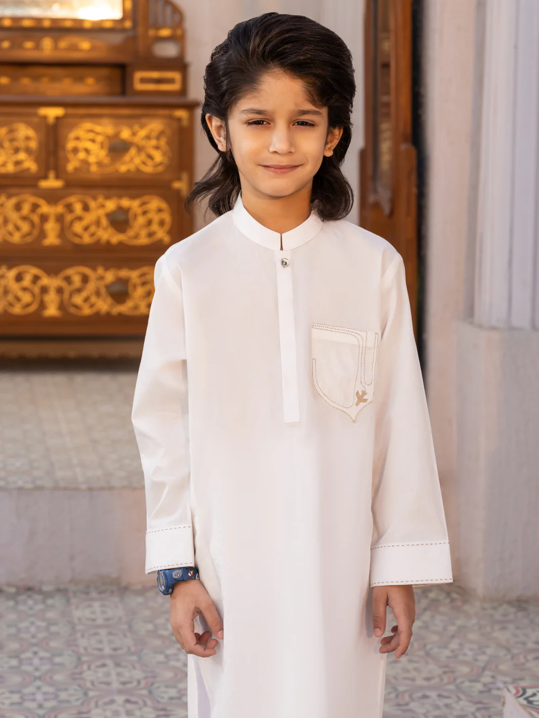 White Blended Kameez Shalwar - ALBY-KS-008 - Image 2