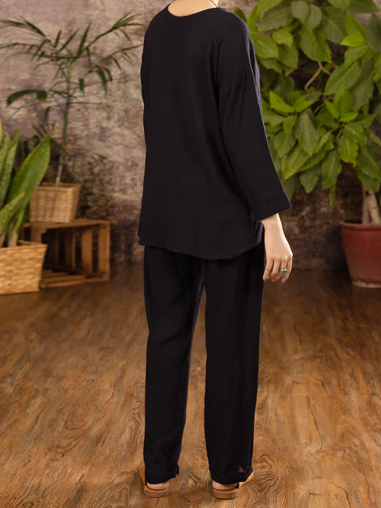 Black Linen 2Pc Stitched - ALCR-2PS-LKS-1100 - Image 3