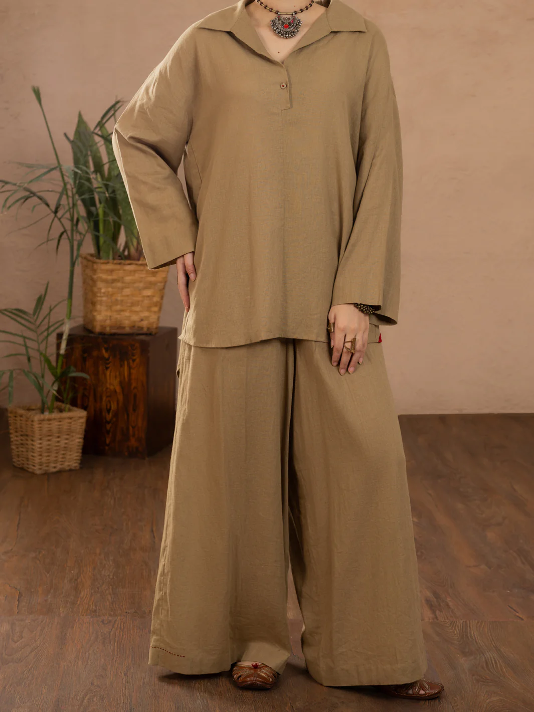 Khaki Linen 2Pc Stitched - ALCR-2PS-LKS-1110