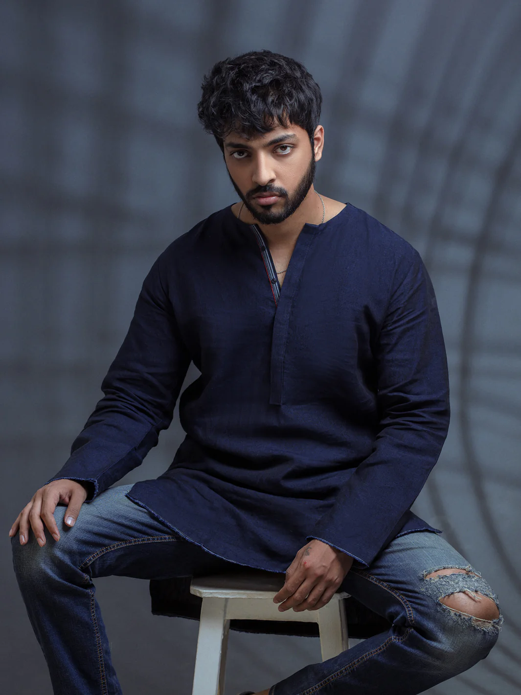 Dark Blue Linen Short Kurta - ALCR-K-006 - Image 8