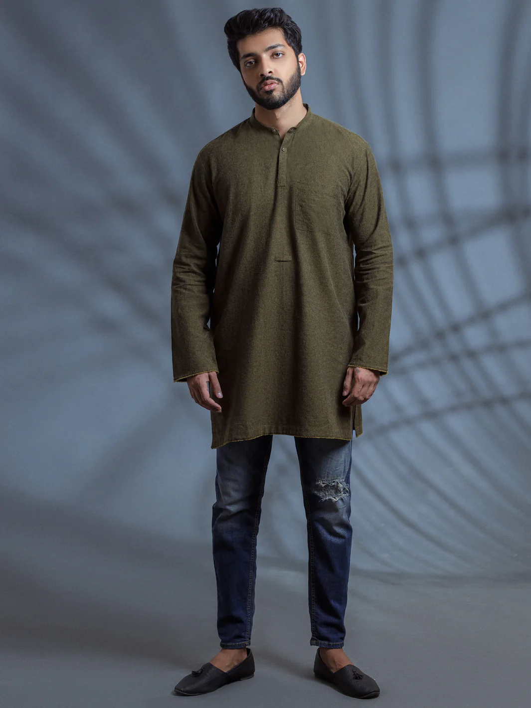 Green Linen Short Kurta - ALCR-K-008 - Image 5