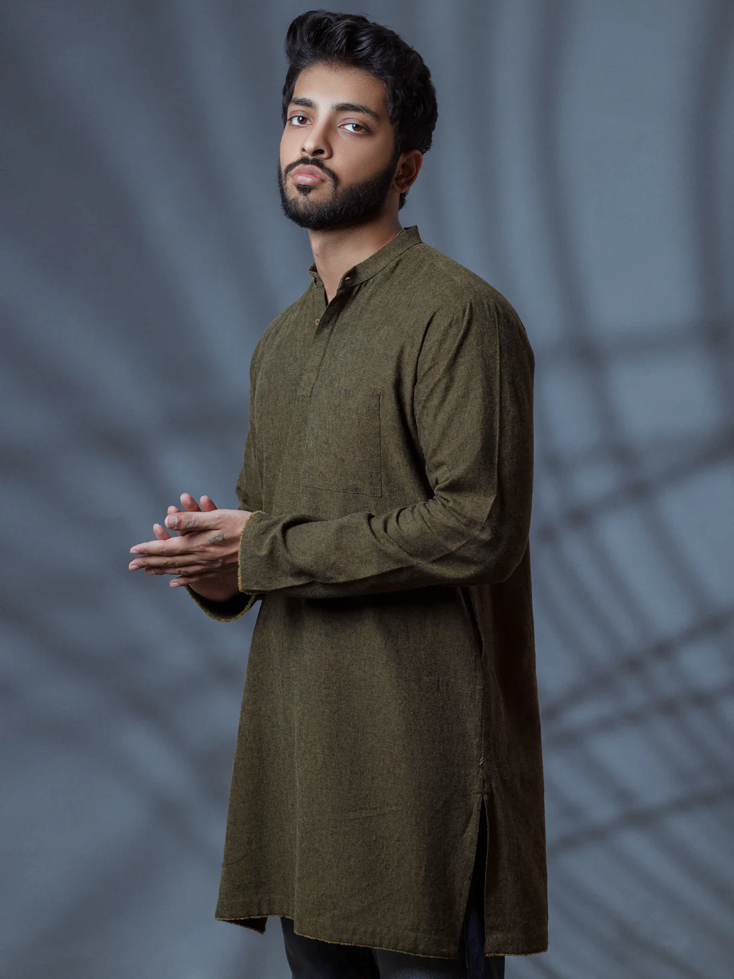 Green Linen Short Kurta - ALCR-K-008 - Image 7