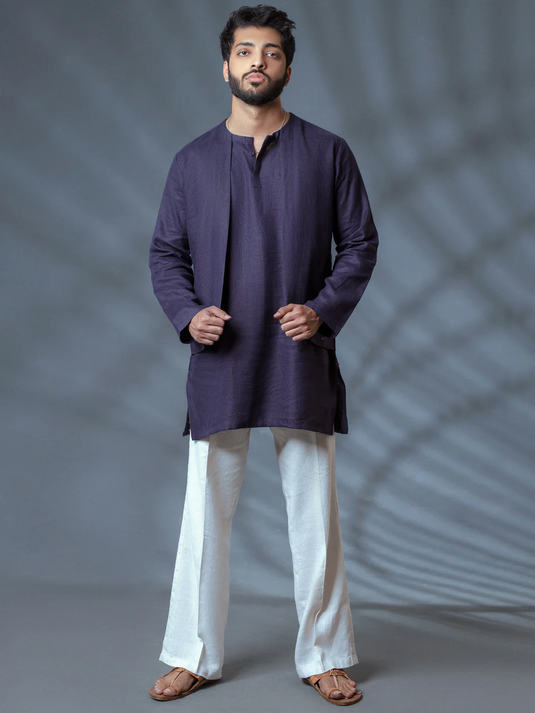 Deep Purple Linen Short Kurta - ALCR-K-009