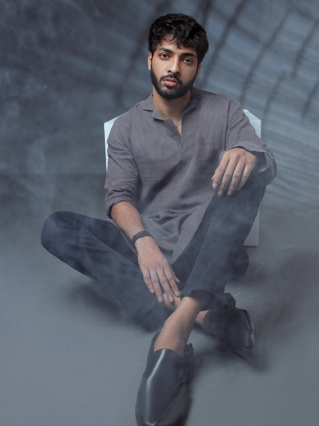 Grey Linen Short Kurta - ALCR-K-011 - Image 2