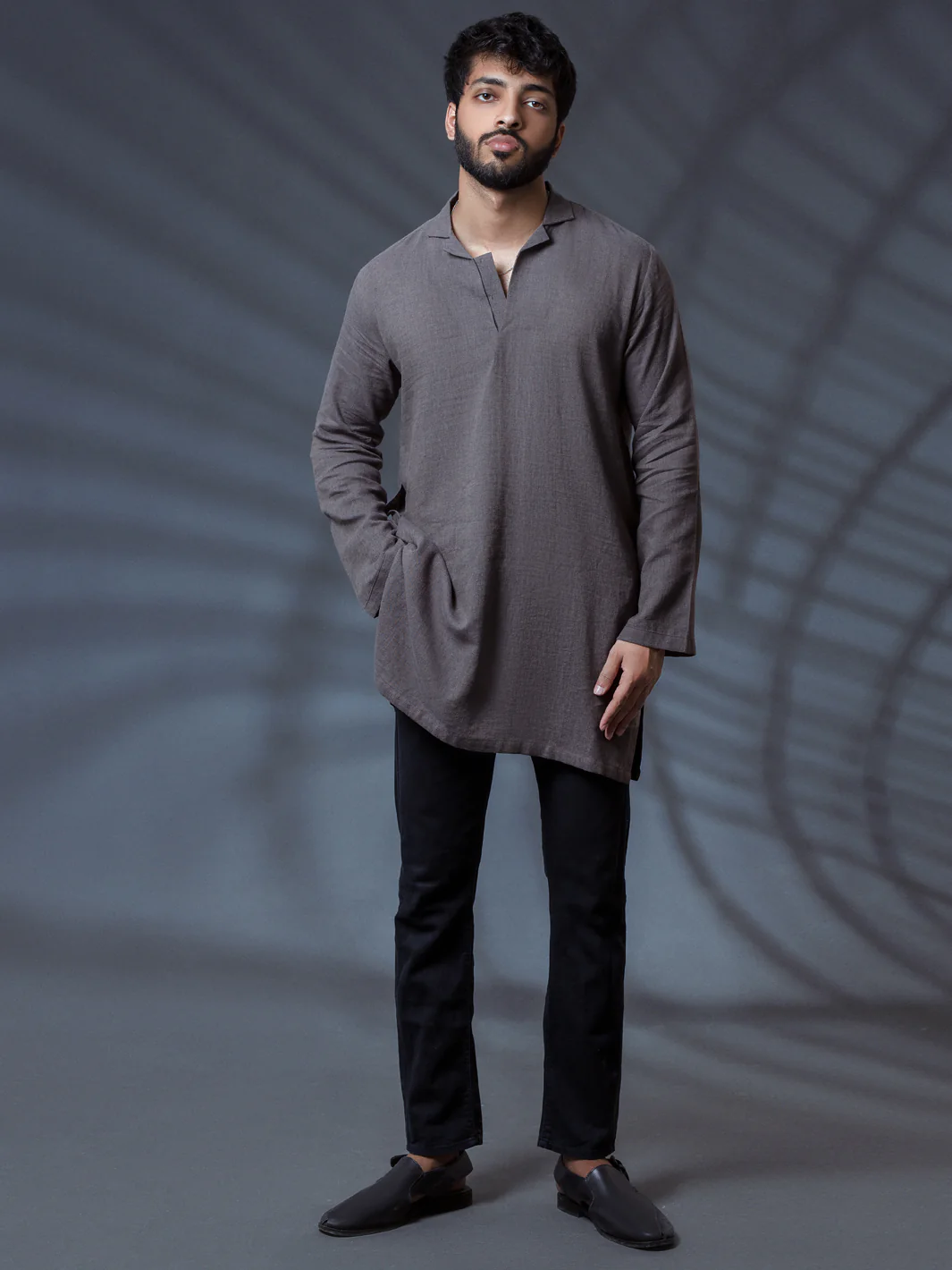 Grey Linen Short Kurta - ALCR-K-011 - Image 6