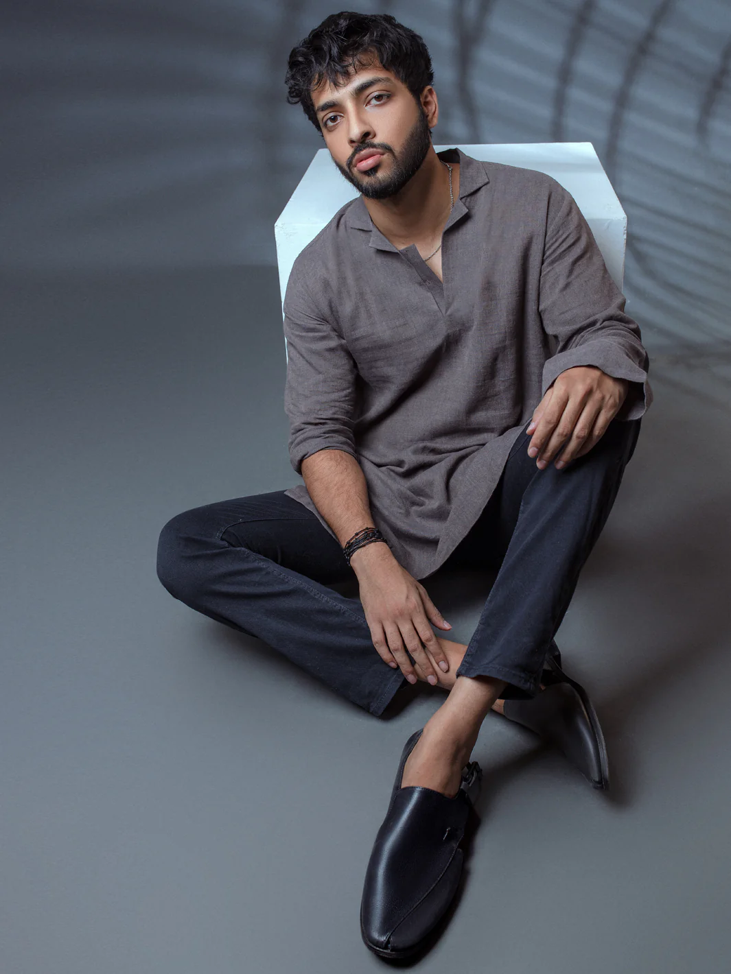 Grey Linen Short Kurta - ALCR-K-011 - Image 7