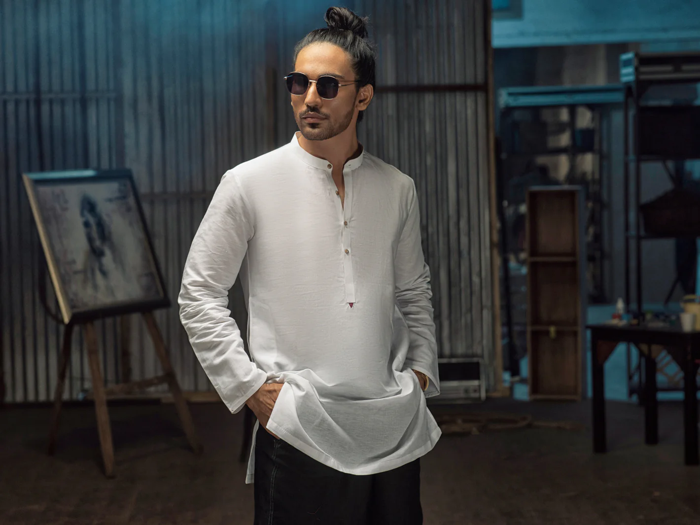 White Linen Short Kurta - ALCR-K-017 - Image 3
