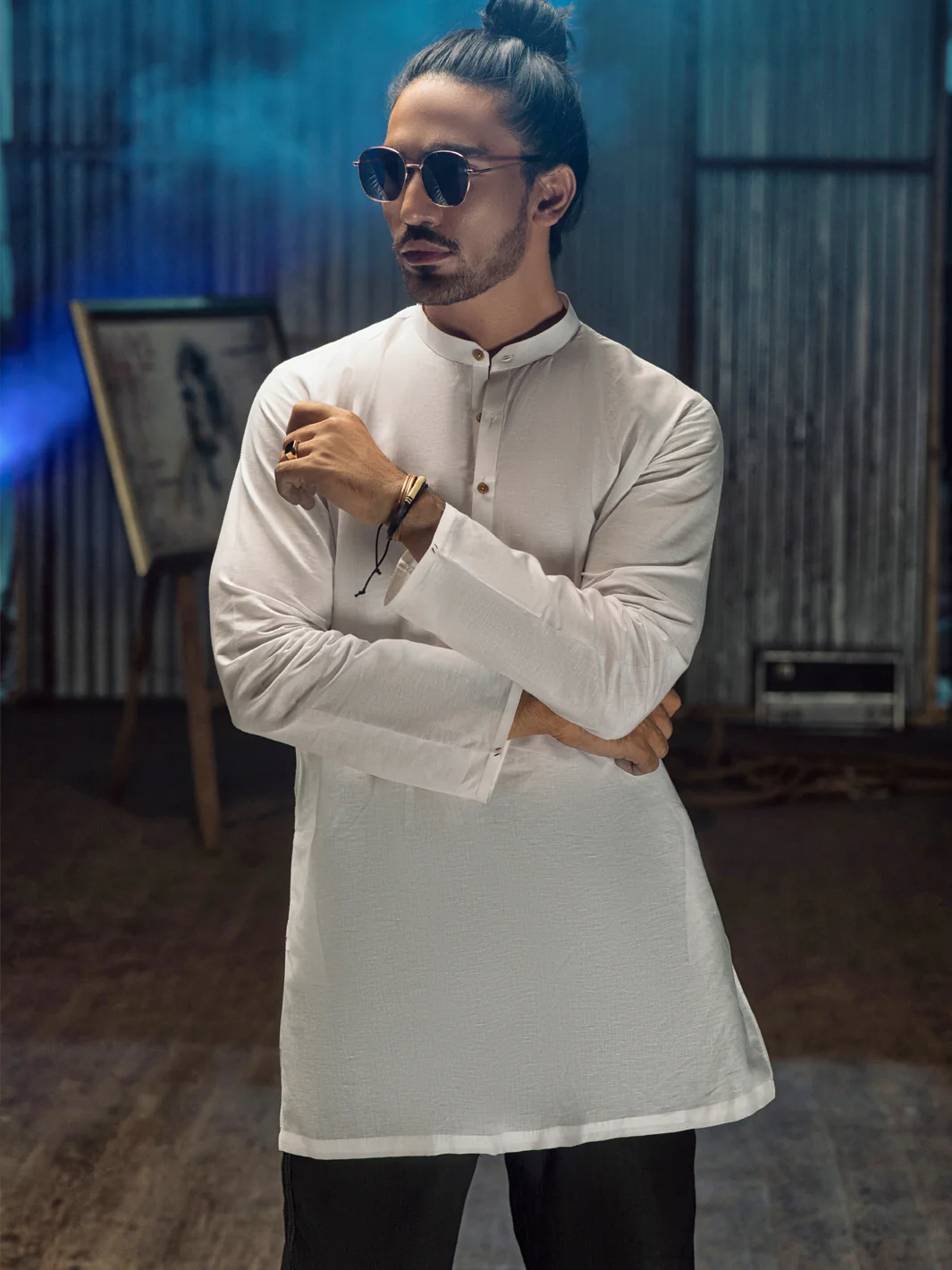 White Linen Short Kurta - ALCR-K-017 - Image 4
