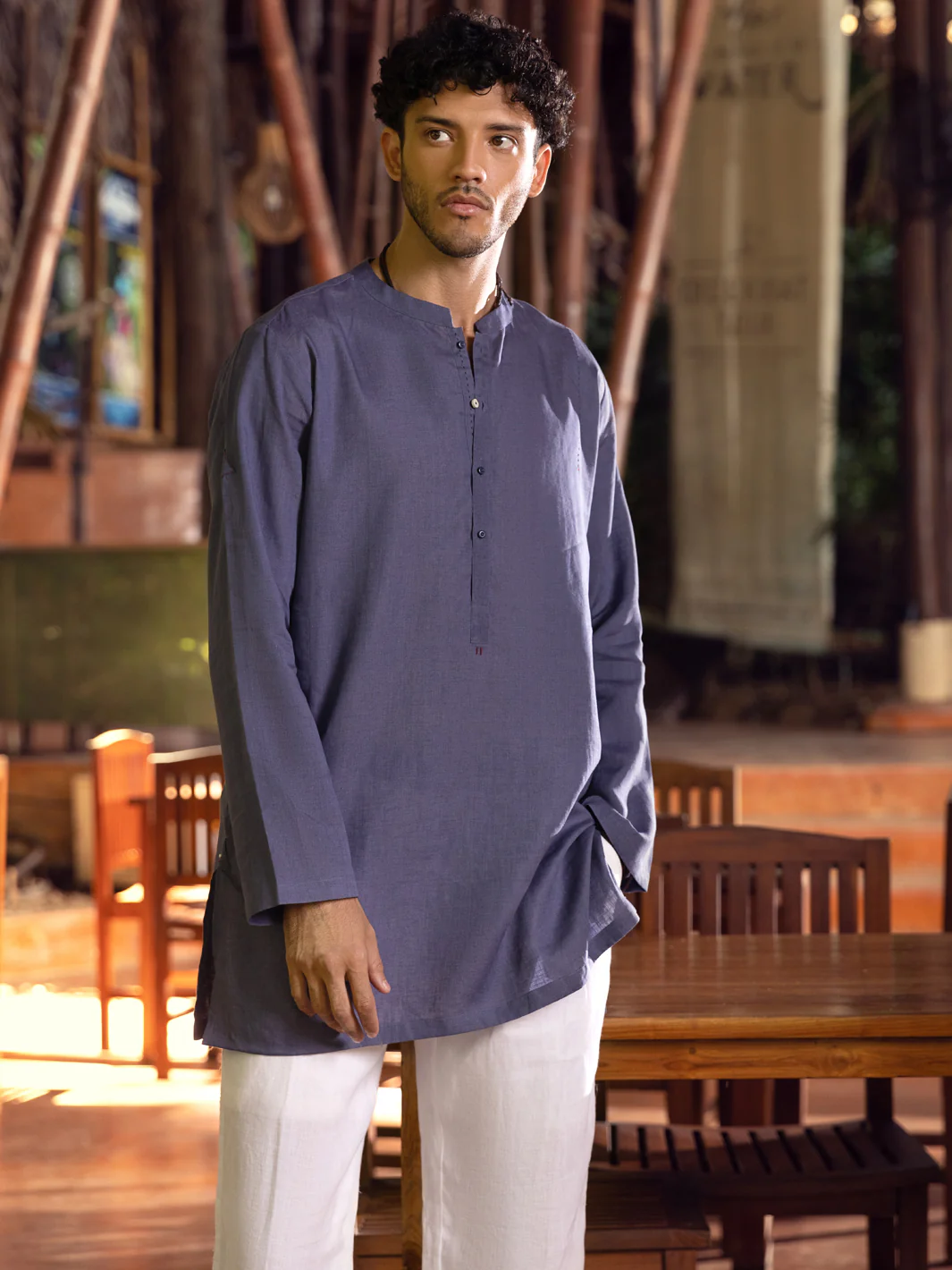Blueish Grey Linen Short Kurta - ALCR-K-027 - Image 3