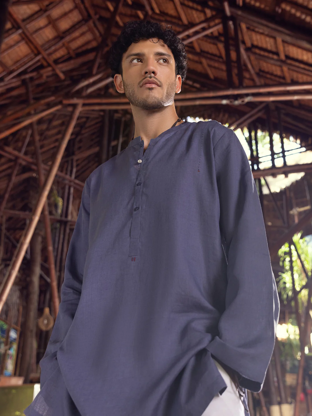 Blueish Grey Linen Short Kurta - ALCR-K-027 - Image 4