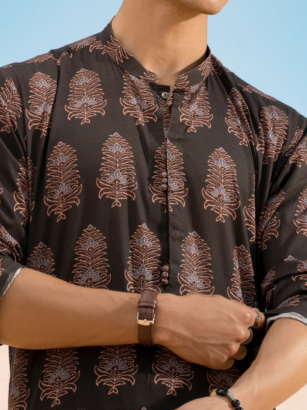 Dark Brown Cotton Short Kurta - ALCR-K-034 - Image 3