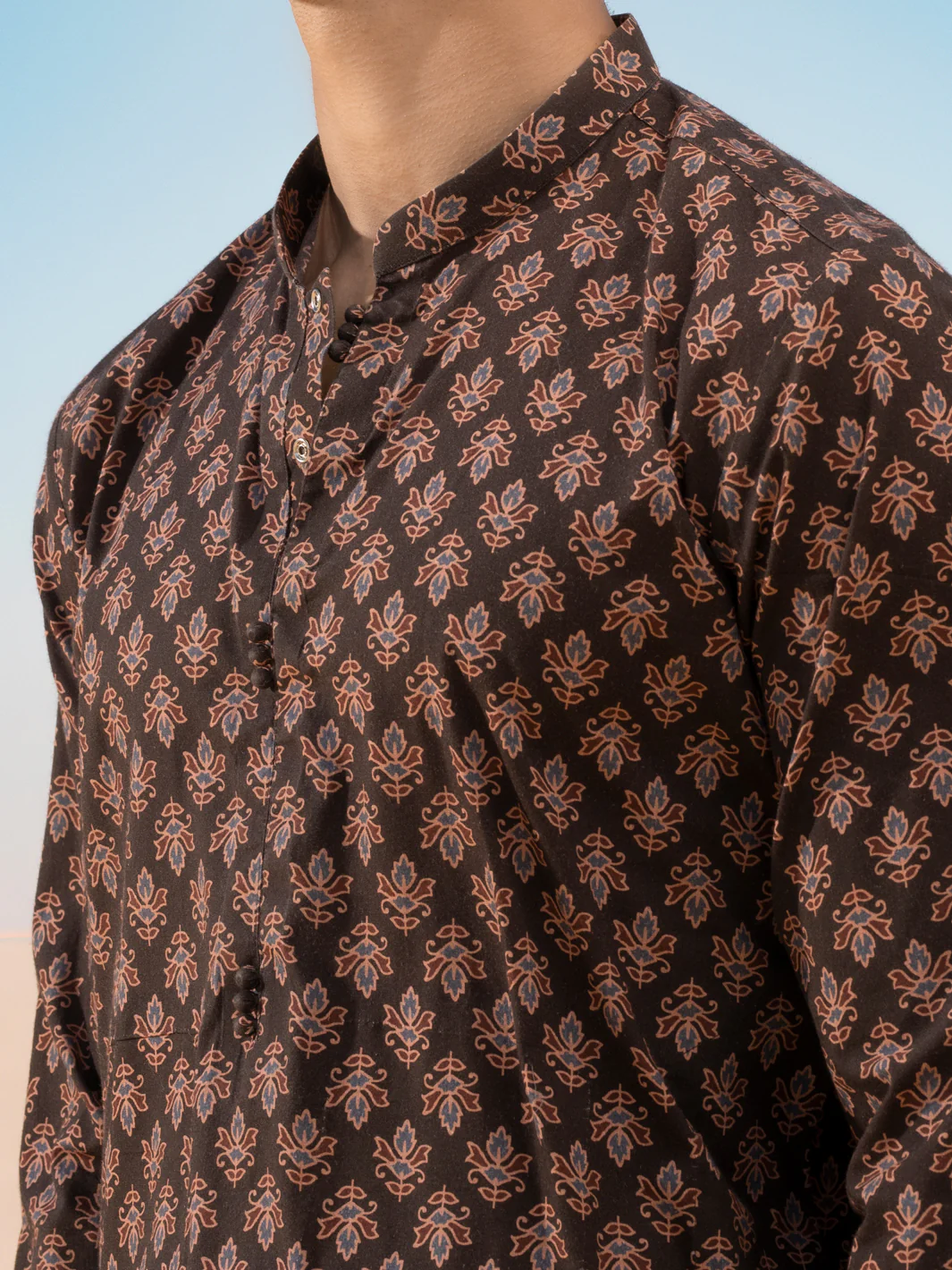 Dark Brown Linen Short Kurta - ALCR-K-036 - Image 4