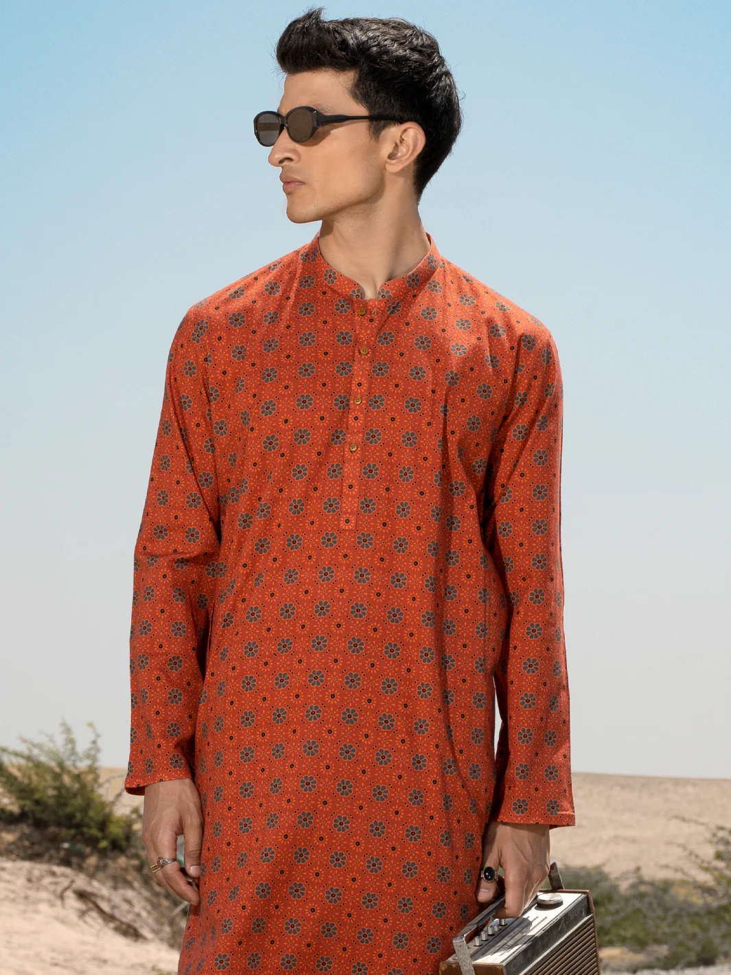 Orange Linen Short Kurta - ALCR-K-037 - Image 4