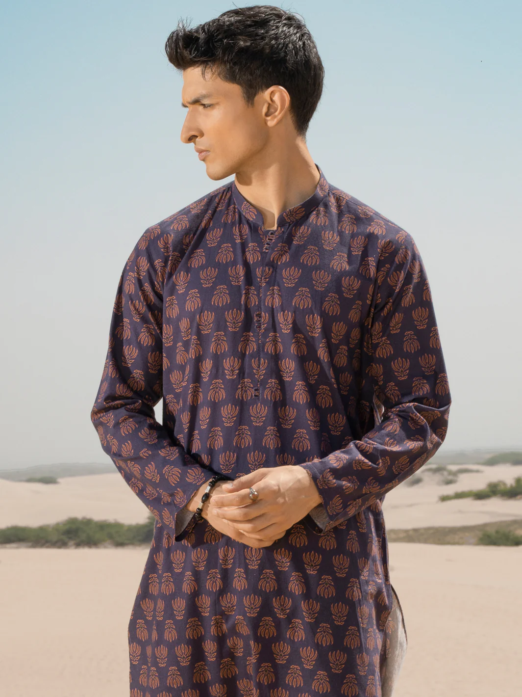 Blue Linen Short Kurta - ALCR-K-038 - Image 3