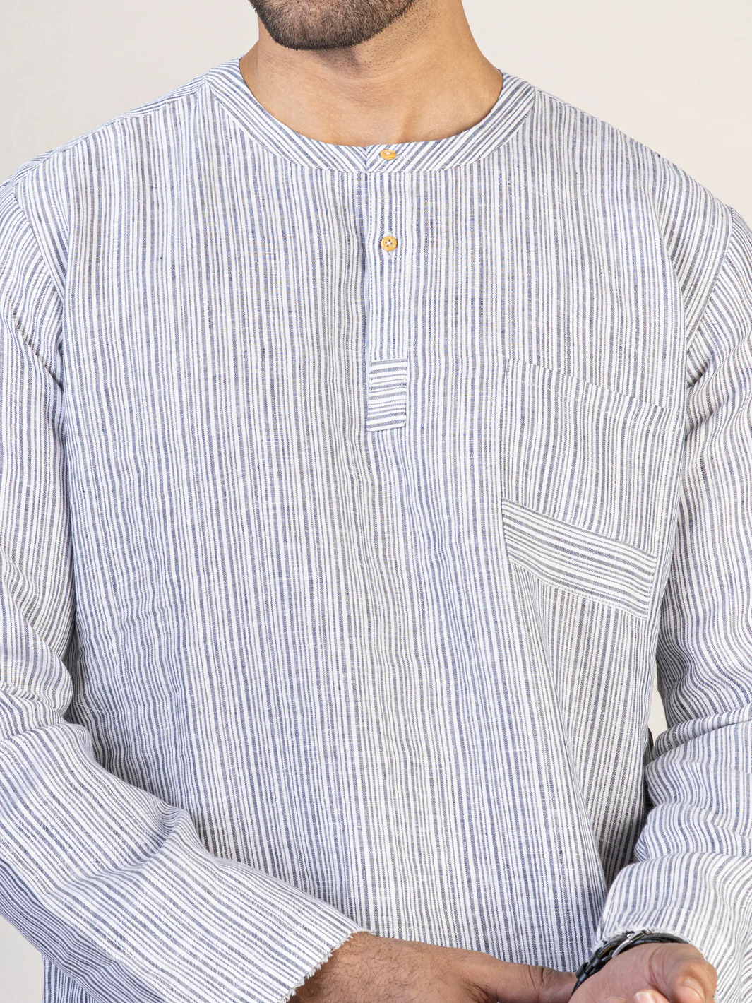 Grey Linen Short Kurta - ALCR-K-040 - Image 2