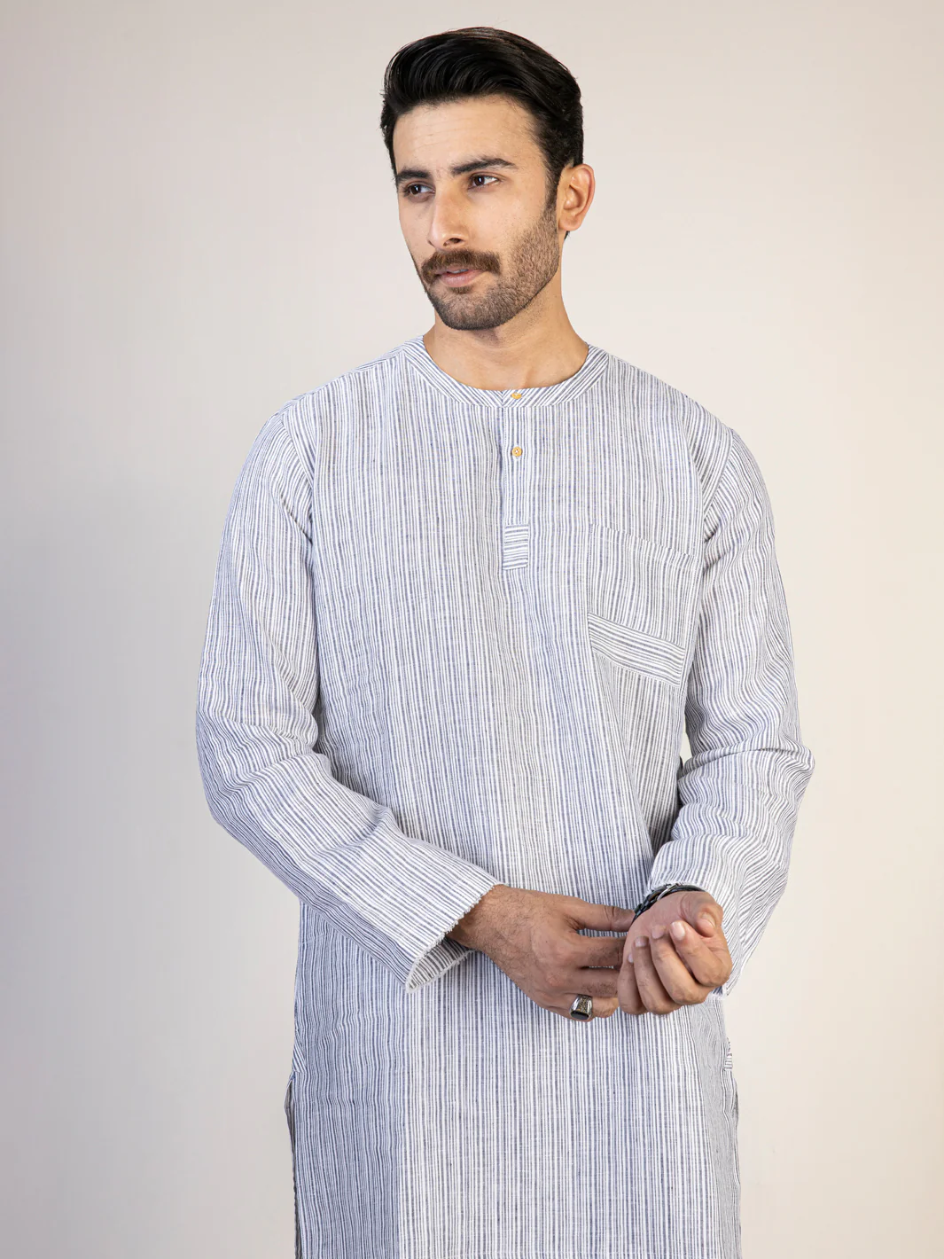 Grey Linen Short Kurta - ALCR-K-040 - Image 4