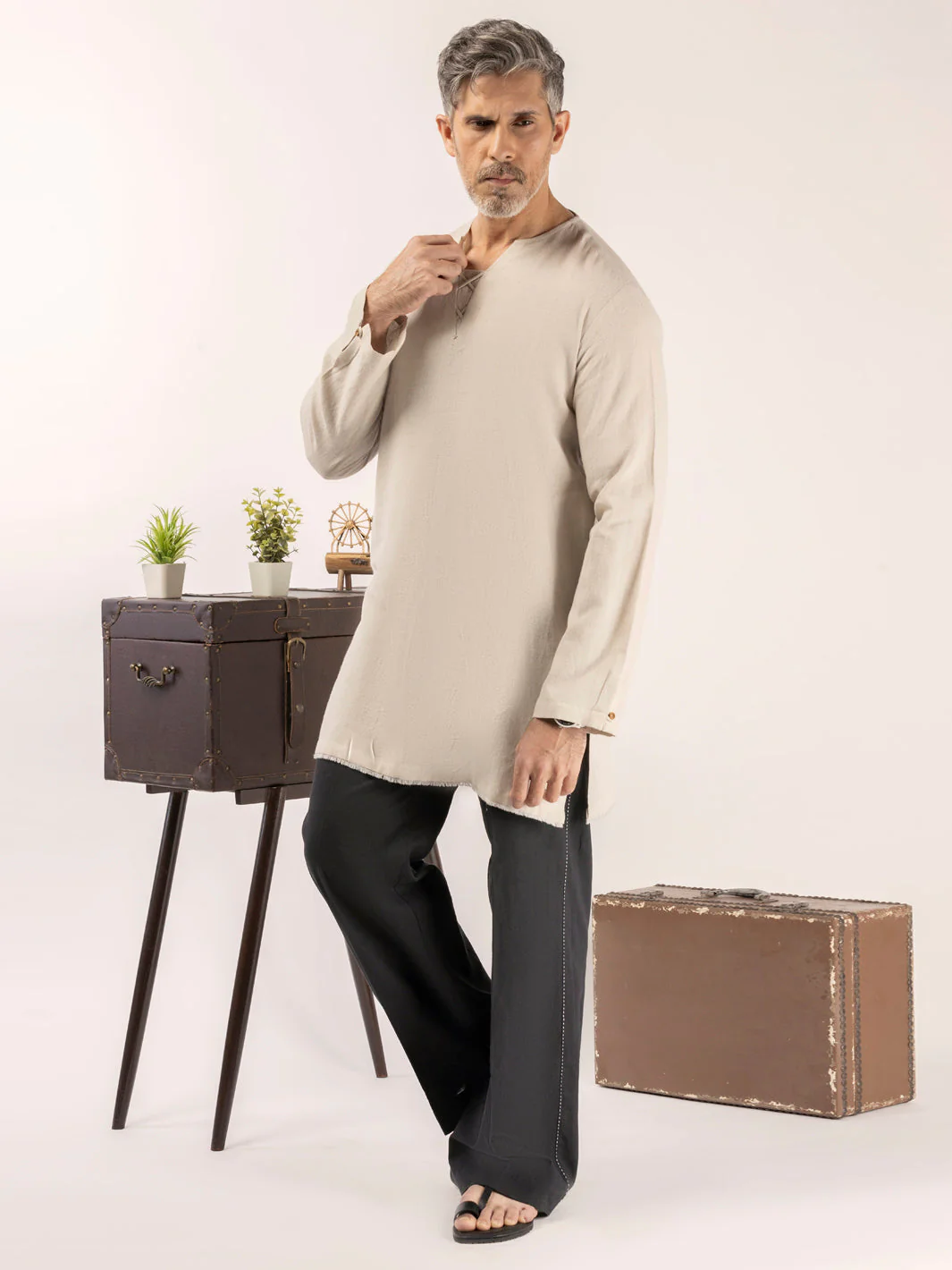 Off White Blended Kurta - ALCR-K-055 - Image 4