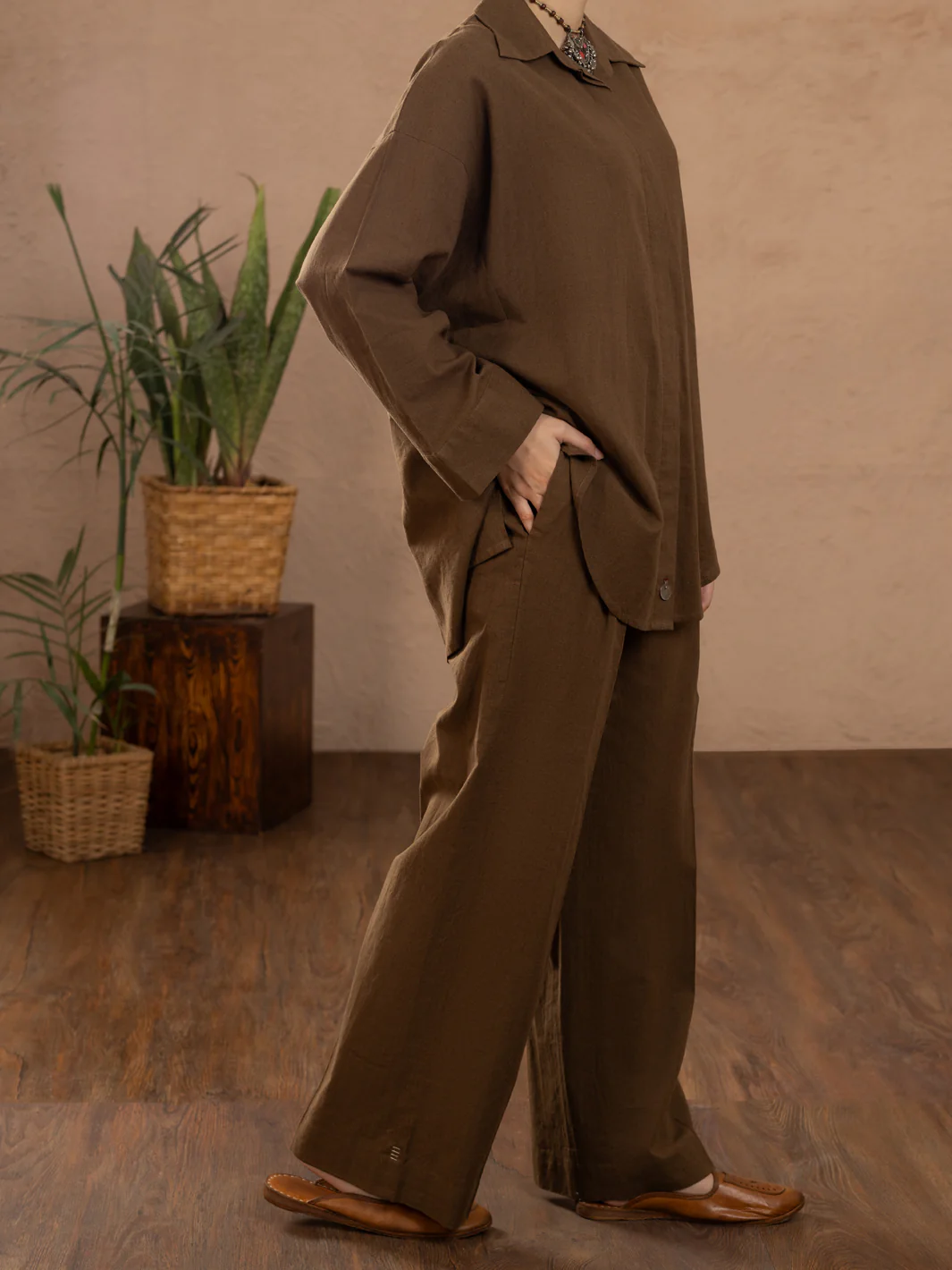 Brown Linen Tunic - ALCR-LK-1109 - Image 3