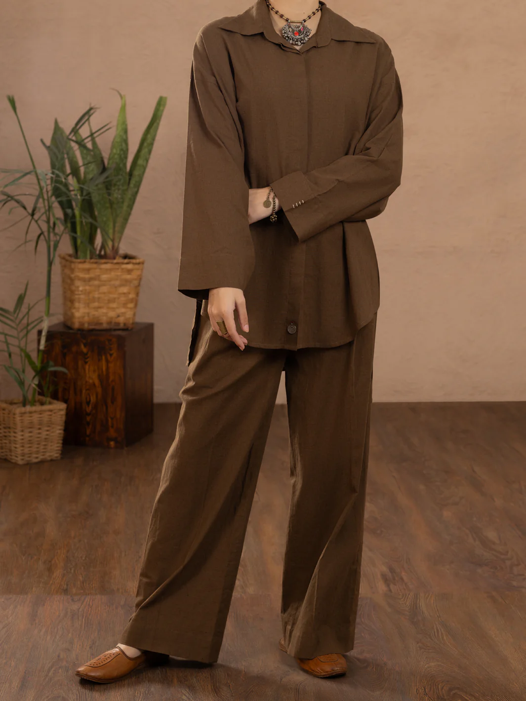 Brown Linen Tunic - ALCR-LK-1109 - Image 4