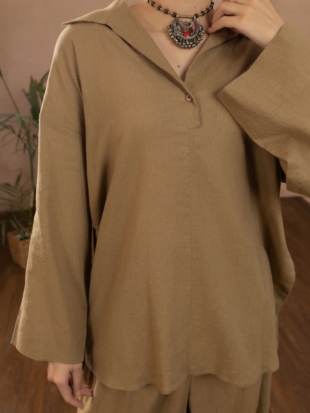 Khaki Linen Tunic - ALCR-LK-1110 - Image 3