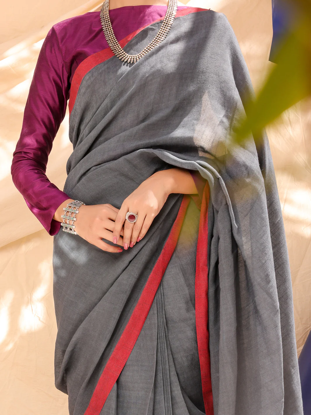 Dark Grey Comrade Saree - ALCR-SR-1002 - Image 2