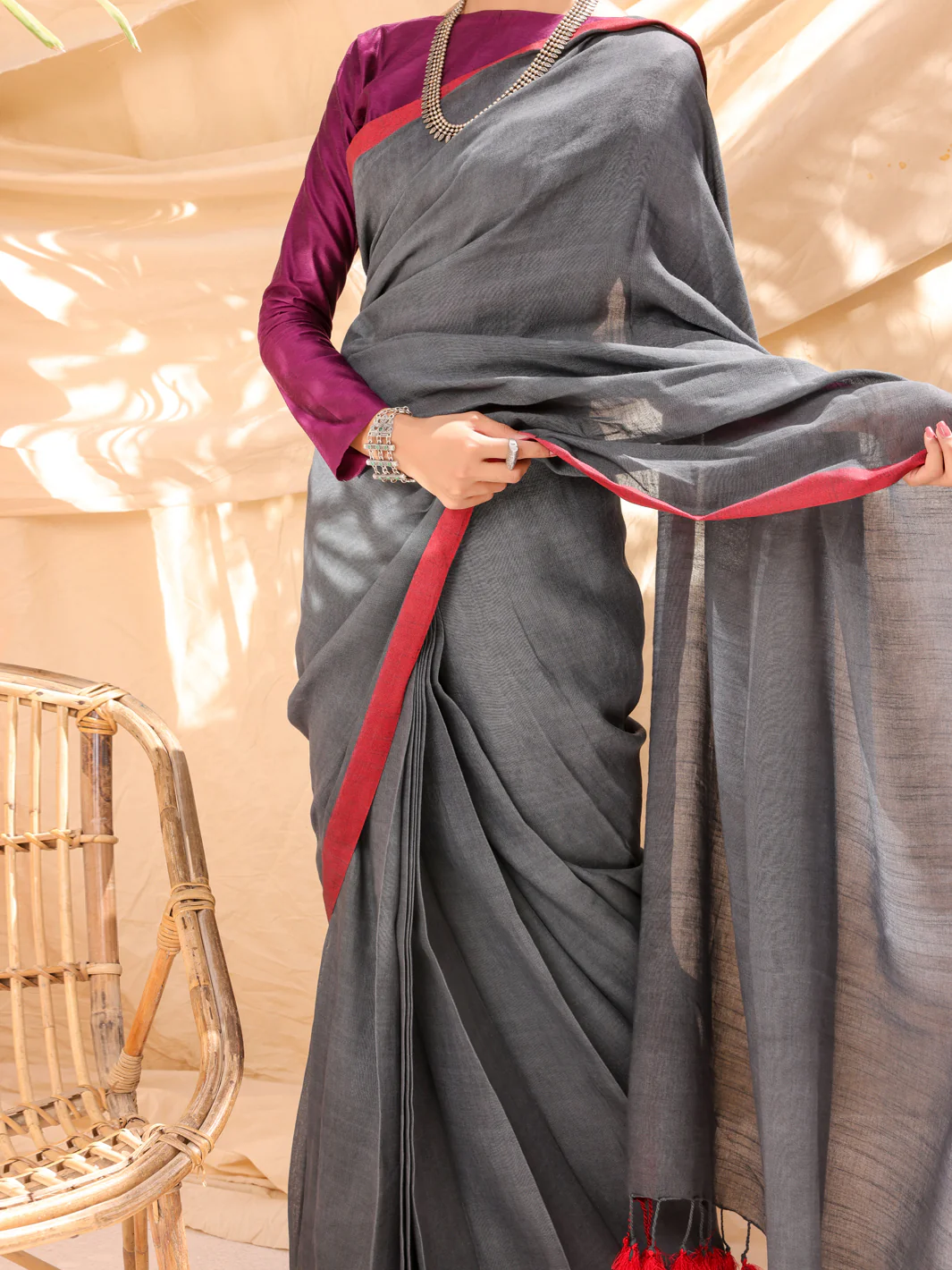 Dark Grey Comrade Saree - ALCR-SR-1002 - Image 4