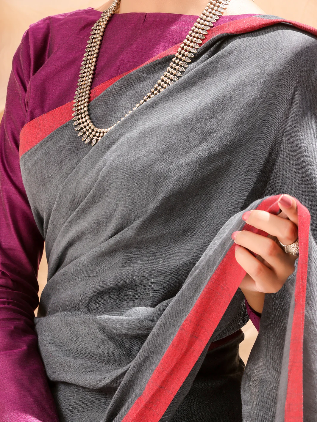 Dark Grey Comrade Saree - ALCR-SR-1002 - Image 5