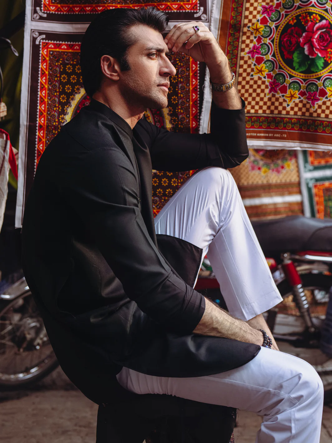 Black Blended Kurta - ALET-K-2004 - Image 3