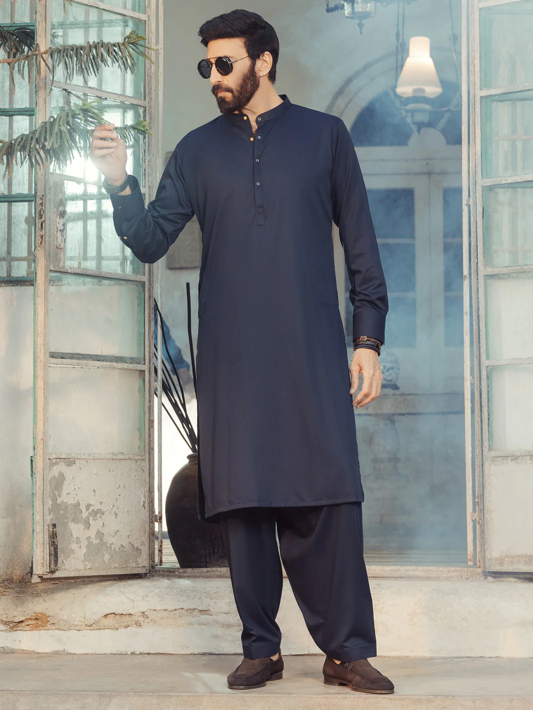 Midnight Blue Plain Kameez Shalwar - ALET-KS-3013-R2 - Image 3
