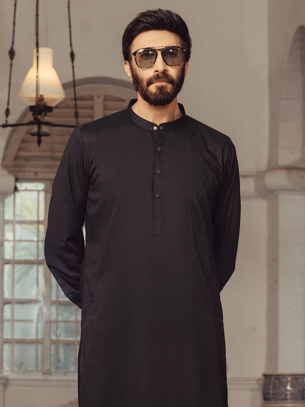 Black Plain Kameez Shalwar - ALET-KS-3014-R1 - Image 2