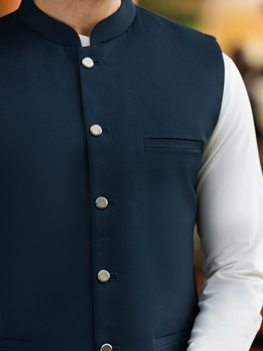 Navy Blue Blended Waistcoat - ALET-WC-1003R1 - Image 3