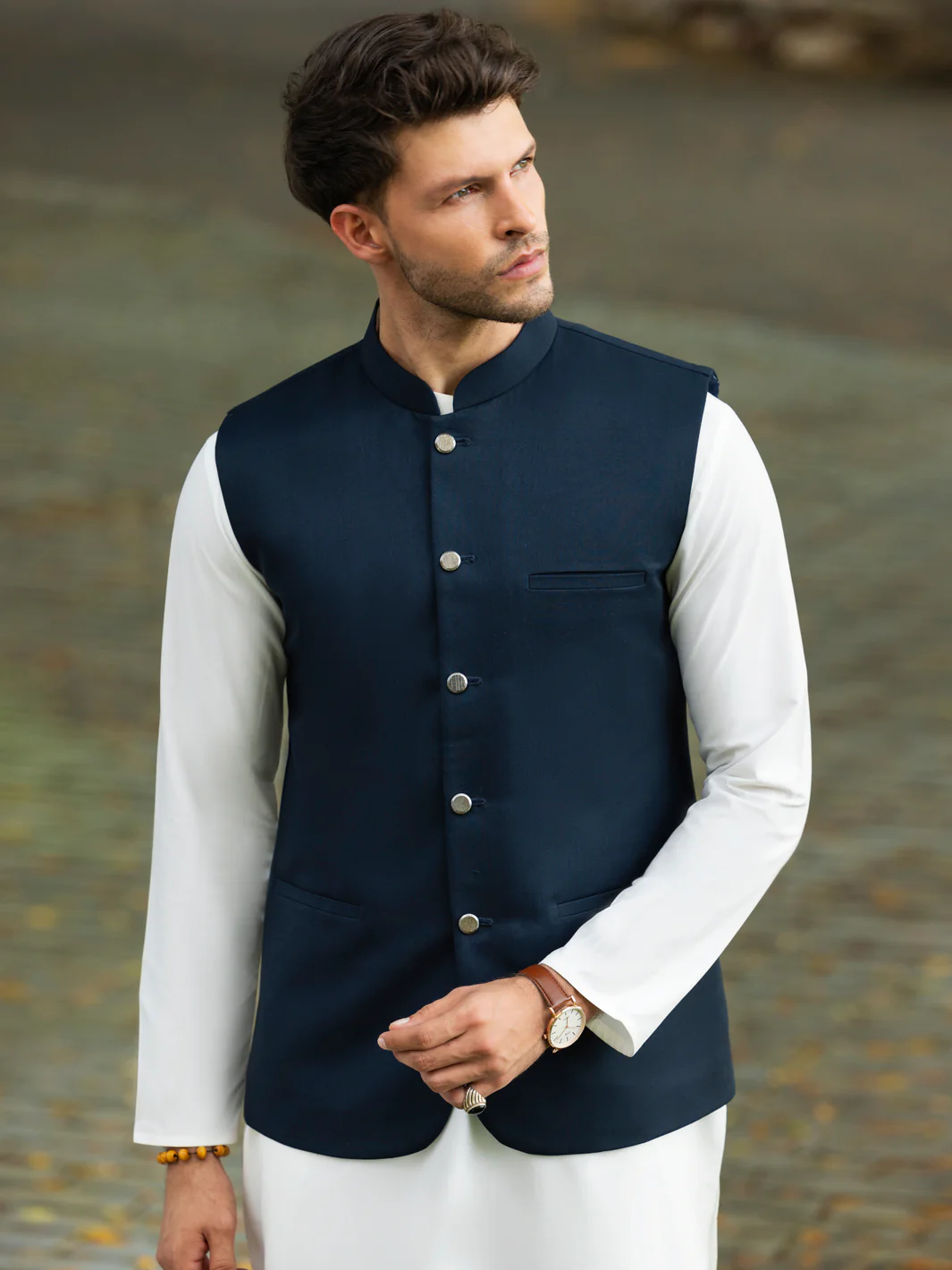 Navy Blue Blended Waistcoat - ALET-WC-1003R1 - Image 4