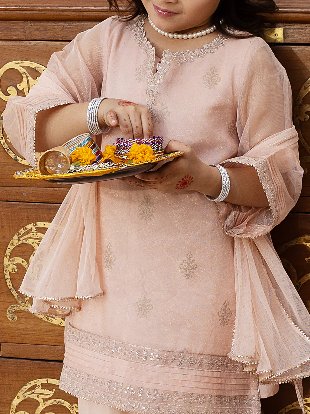 Light Pink Shimmer Net 3Pc Stitched - ALGR-3PS-LS-013 - Image 3