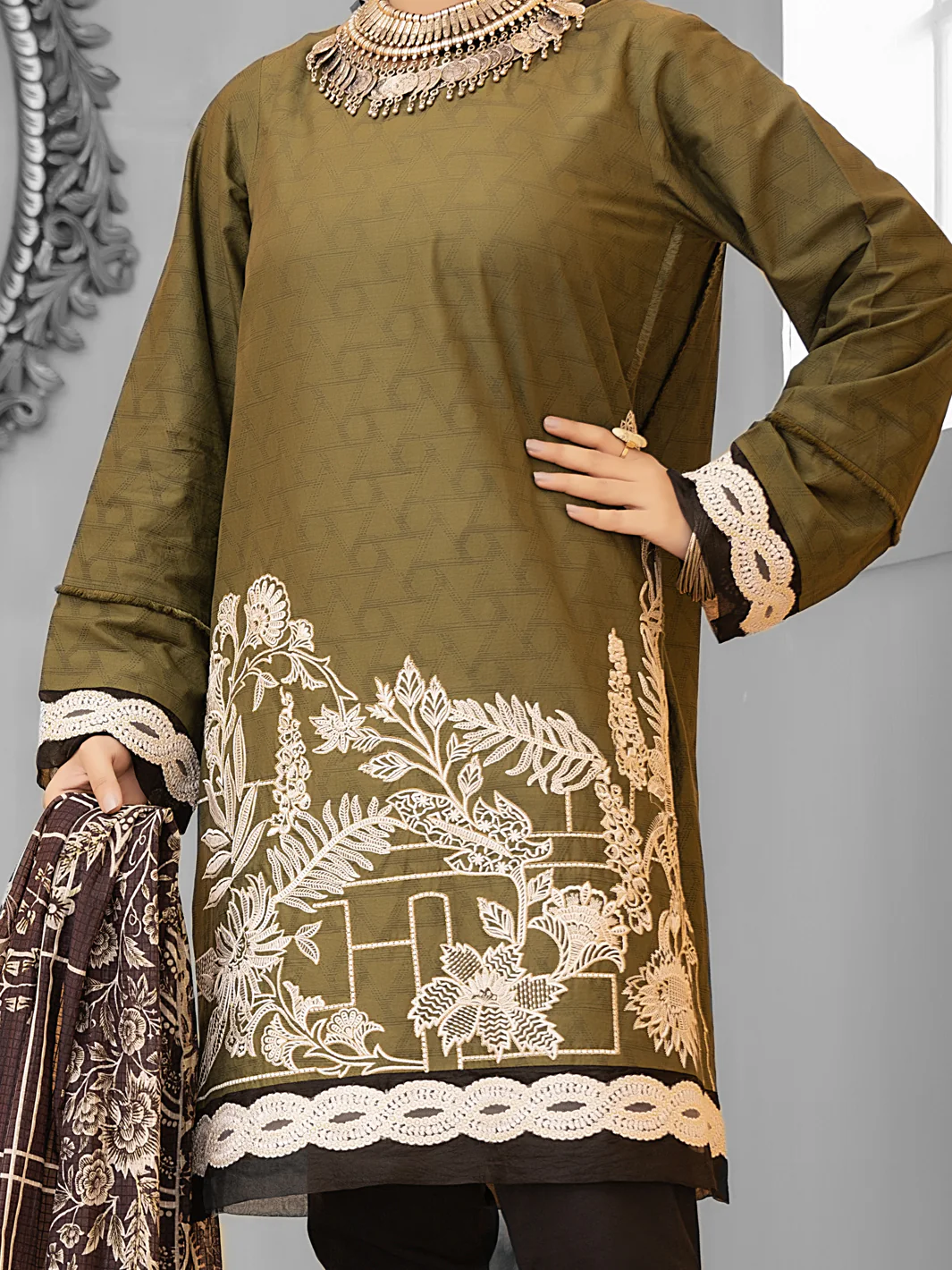 Olive Green Cambric 2Pc Stitched - ALP-1031 - Image 3